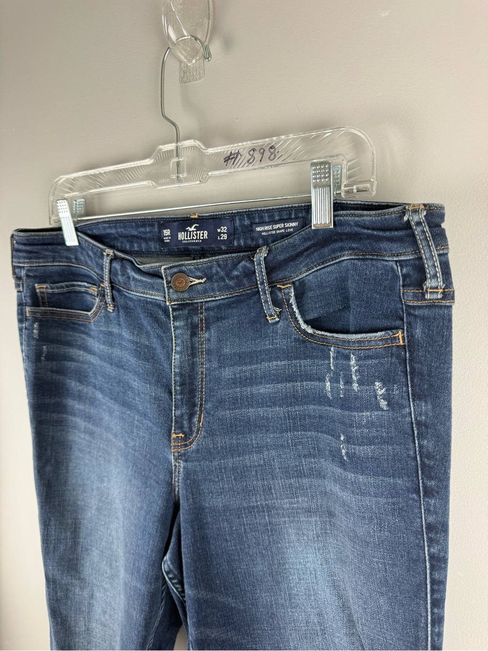 Hollister High Rise Super Skinny Shape Love Faded Dark Wash Distressed JeansSZ15